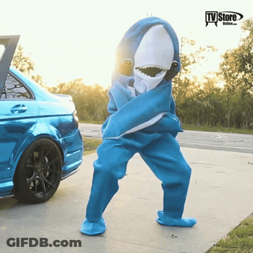 Dancing Shark On A Blue Car GIF