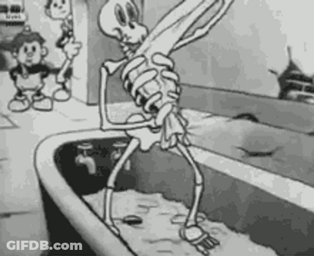 Dancing Skeleton Cleaning Bathtub GIF