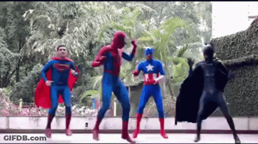Dancing Spiderman Superhero Friends GIF
