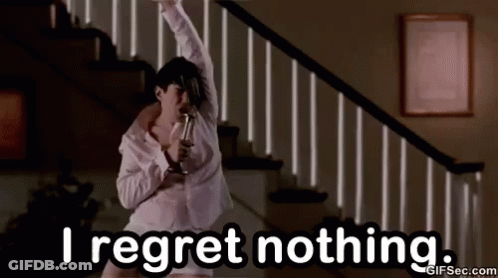 Dancing Woman Saying I Regret Nothing GIF