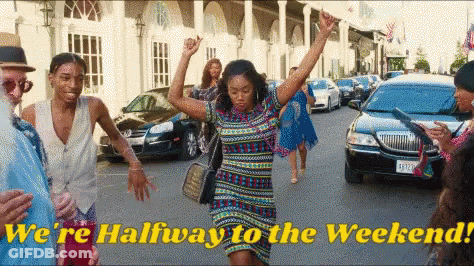 Dancing Woman Street We're Halfway To The Weekend GIF