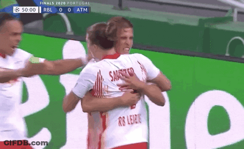Dani Olmo Hugging Teammates GIF