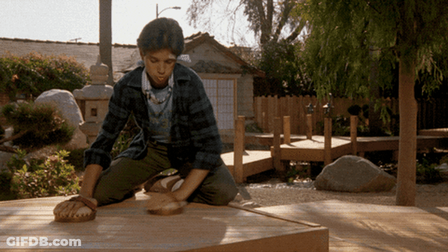 Daniel LaRusso Wax On Wax Off Training GIF