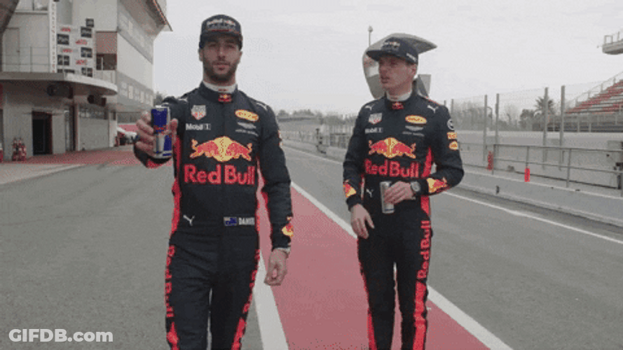 Daniel Ricciardo Showing Red Bull To Camera GIF
