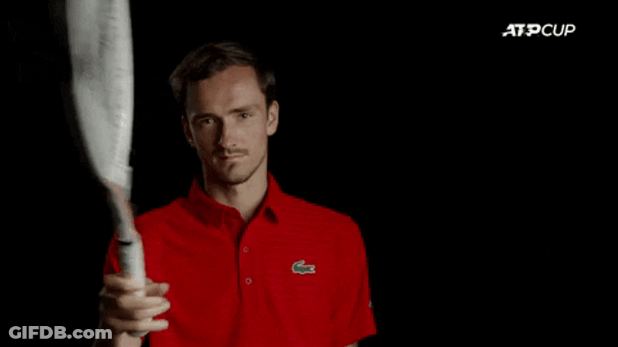 Daniil Medvedev Pointing With A Racket GIF