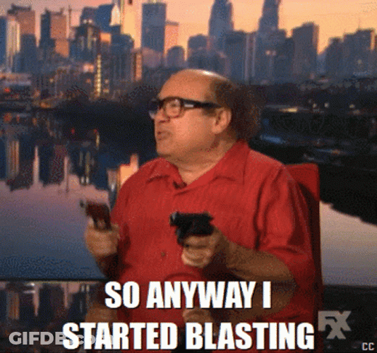 Danny Devito Holding Guns Started Blasting GIF