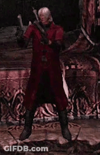 Dante From Devil May Cry Is Holding A Sword In His Hands GIF