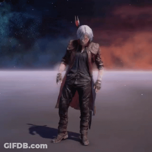Dante From Devil May Cry Is Standing On A Gray Surface GIF