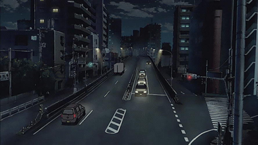 Dark Anime Road City Lights GIF