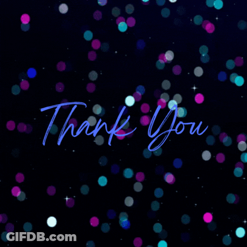 Dark Background With Purple And Blue Dots Saying Thank You GIF