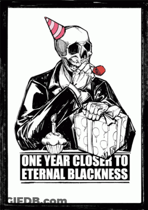 Dark Humor Grim Reaper Blowing Party Horn GIF