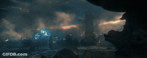 Dark Landscape With Green Light From Ground GIF