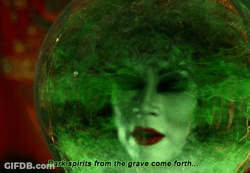 Dark Spirits From The Grave Come Forth Is Written On A Green Background GIF