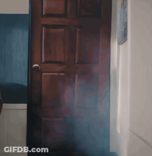 Dark Wooden Door With White Knob Open GIF