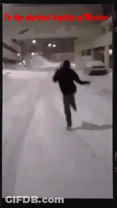 Darkest Depths Of Mordor Poster Man Running In Snow GIF