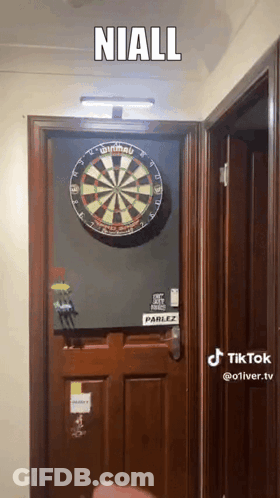 Dart Board On Door With Niall Above GIF