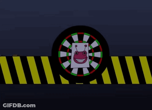 Dart Board With Frog And Blue Dart GIF