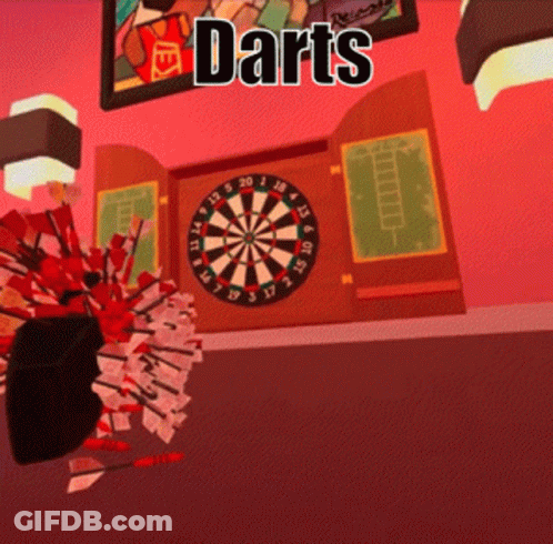 Dart Board With Word Darts Above GIF