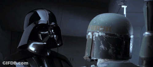 Darth Vader And Boba Fett Are Standing Next To Each Other With The Words " No Disintegrations " Below Them GIF