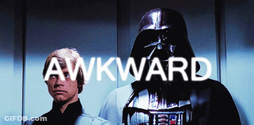 Darth Vader And Luke Skywalker Are Standing Next To Each Other With The Words Awkward Behind Them GIF