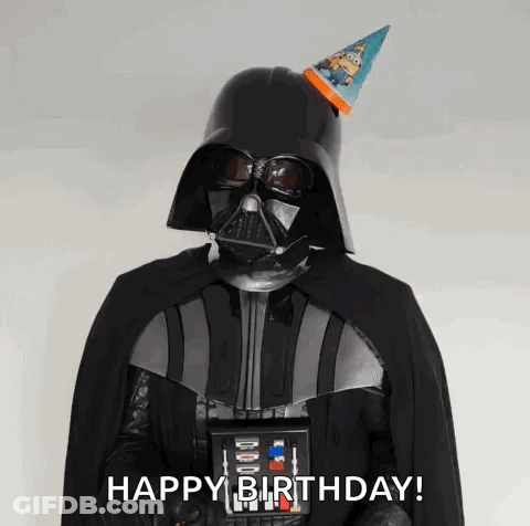 Darth Vader In Birthday Hat And Sunglasses Saying Happy Birthday GIF