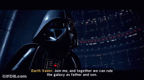 Darth Vader In A Video Game Says Join Me And Together We Can Rule The Galaxy As Father And Son GIF