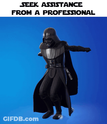 Darth Vader Is Dancing On A Blue Background With The Words Seek Assistance From A Professional GIF
