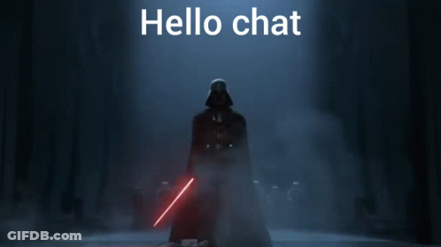 Darth Vader Is Holding A Red Light Saber And The Words Hello Chat Are Above Him GIF