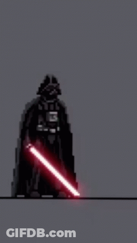 Darth Vader Is Holding A Red Light Saber In A Pixel Art Style GIF