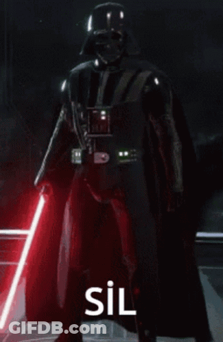 Darth Vader Is Holding A Red Lightsaber And The Word Sil Is On The Bottom Right GIF