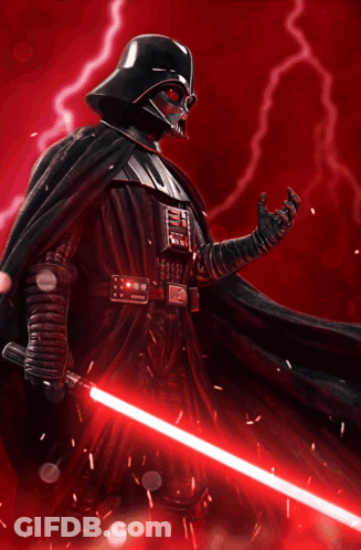 Darth Vader Is Holding A Red Lightsaber In His Hand GIF