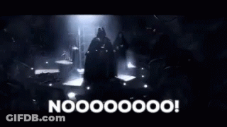 Darth Vader Is Standing In A Dark Room With The Words Noooooo ! Written On The Bottom . GIF