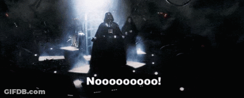 Darth Vader Is Standing In A Dark Room With The Words Nooooooo On The Bottom Right GIF