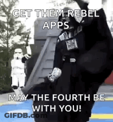 Darth Vader Is Standing In Front Of A Stormtrooper And A Building . GIF