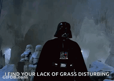 Darth Vader Is Standing In Front Of Snowtroopers And Says `` I Find Your Lack Of Grass Disturbing '' GIF