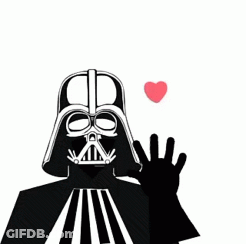Darth Vader Is Wearing A Helmet And Waving His Hand With A Heart In His Hand . GIF
