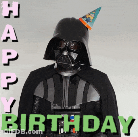 Darth Vader Wearing Party Hat Saying Happy Birthday GIF