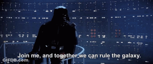 Darth Vader Says " Join Me And Together We Can Rule The Galaxy " While Standing On A Balcony GIF