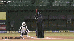 Darth Vader Swinging Bat At Stormtrooper Baseball GIF