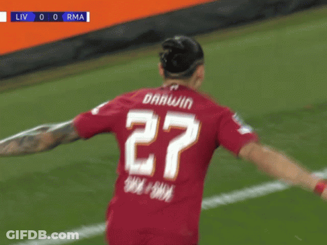 Darwin Núñez Knee Slide Celebration With Teammates GIF
