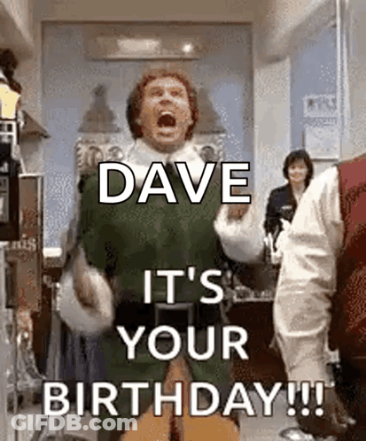 Dave It 'S Your Birthday !!! Is A Christmas Movie With A Man In A Green Costume . GIF