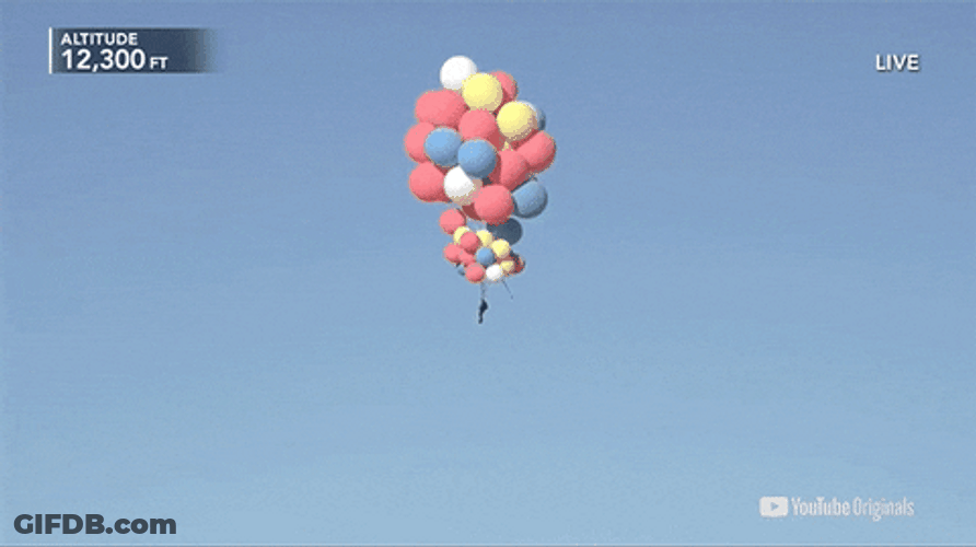 David Blaine Flying With Balloons GIF