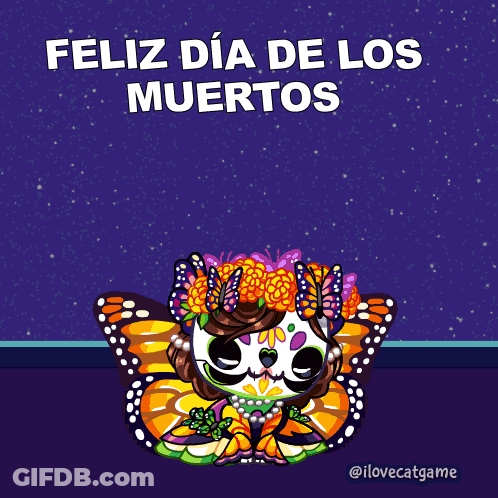Day Of The Dead Greeting Card Cat In Butterfly GIF