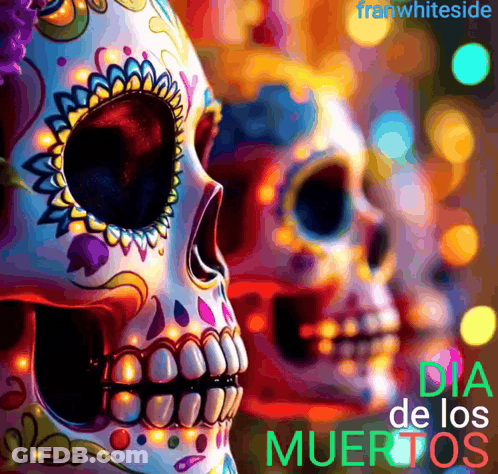 Day Of The Dead Poster With Colorful Sugar Skulls GIF