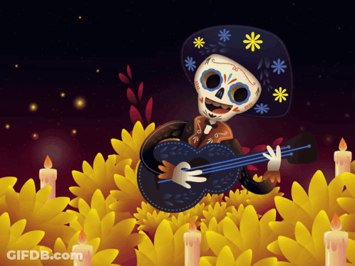 Day Of The Dead Skeleton Playing Guitar GIF