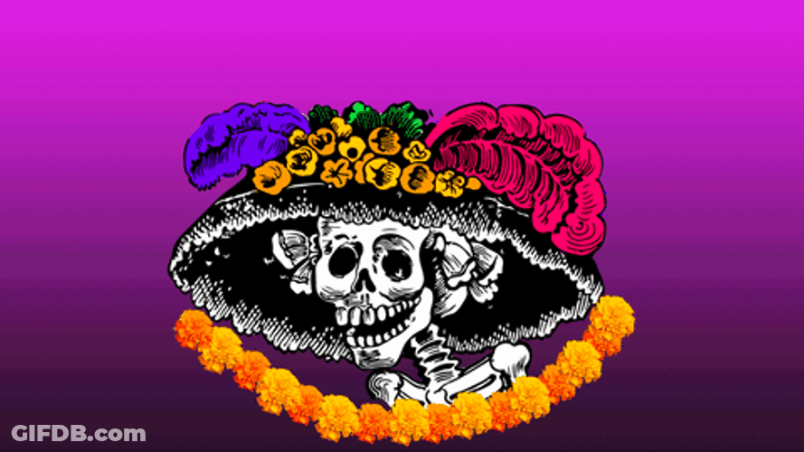 Day Of The Dead Skeleton With Flowered Hat GIF