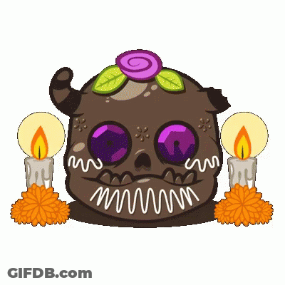 Day Of The Dead Skull With Purple Eyes And Candles GIF
