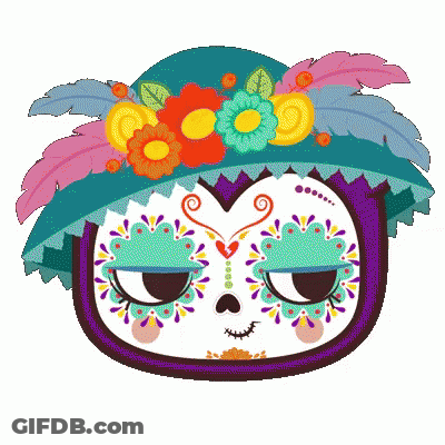 Day Of The Dead Sugar Skull With Flower Hat GIF