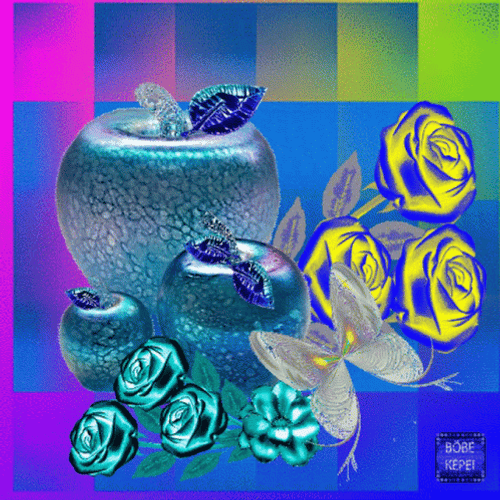 Dazzling Flower And Blue Apple GIF
