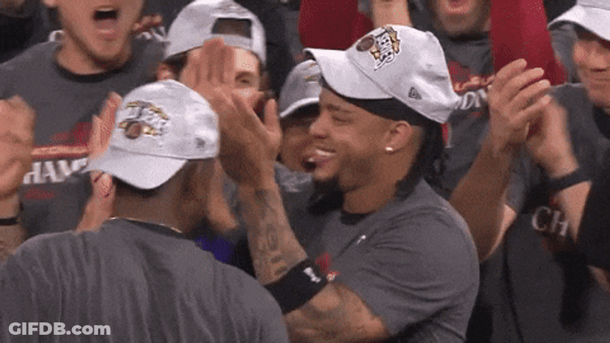 Dbacks Player High Five And Then Hug Each Other GIF